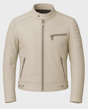 Cafe Racer Leather Jacket Mens Soft Real Genuine Sheep Napa Leather Biker Style picture