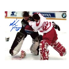 MIKE VERNON Signed Detroit Red Wings Fighting 8x10 Photo- 70485 picture