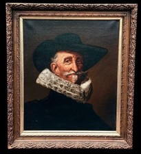 Antique Oil Painting after Dutch Master FRANS HALS Portrait, Signed A. Hiller  picture