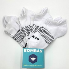 4 Pairs BOMBAS Women's honeycomb Solid Ankle Socks Cushion Size Med 8-10.5 White picture