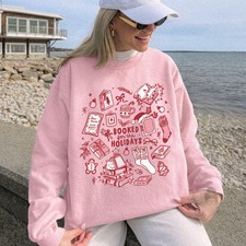 Bookish Christmas Sweatshirt Reading Holiday Pink picture