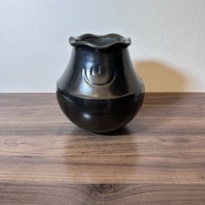 Virginia Garcia Santa Clara Pueblo Blackware Pottery Vase 7.5” Signed picture