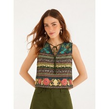 Farm Rio Anthropologie Boho Sparrow Floral Tank Women Shirt Green Black Size M picture