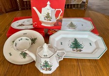 1990’s Nikko Christmastime New 5 Pc. 16x10 Platter, Tea Pot, Chip & Dip Japan picture