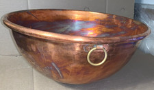 Large 18” Antique French Copper Mixing Bowl Kettle Pot Hammered Rolled Edge picture
