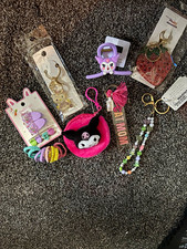 7pc Unisex Kids Multicolor Mixed Lot Keyring Hair Clips Hair Ties picture