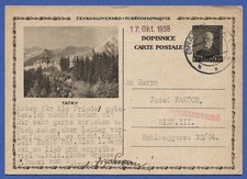Czechoslovakia 1.20k Masaryk used TATRY postal card, Pofis CDV 46/3, Bratislava picture