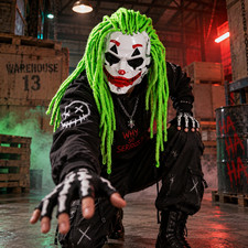 Cyberpunk Joker Mask with Green Braided Hair Halloween Clown Cosplay Costume Usa picture