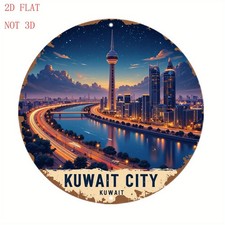 Kuwait City Plaque Aluminum Sign 8 Inch Round Funny Modern Architecture picture