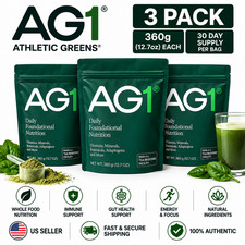 3 Pack AG1 Athletic Greens Powder Pouch 12.7oz 360g 30 Day Supply Exp 07/28 picture