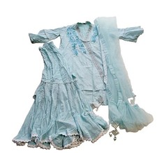 6/7 Blue Bell Sleeve Sharara Girls Dress Suit Set 3-Pc, Gota Trim Net Embroidery picture