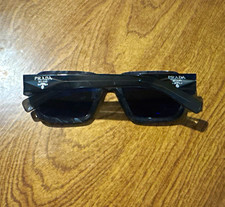 PRADA Men's Rectangle Sunglasses navy blue  Frame & Tinted Black Lenses Logo picture