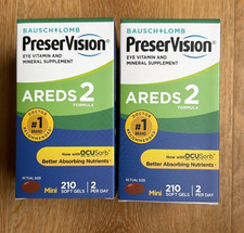 2 Bottles  Preservision l Eye Vitamin AREDS 2 Mini 210 Count Soft gels EXP 04/28 picture