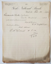 1892 Document, York National Bank, York PA, To Curwensville Bank, PA picture
