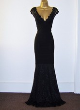 LIPSY BLACK LACE DESIGN BANDAGE EVENING PARTY OCCASION CRUISE MAXI DRESS UK 12 picture