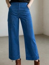 NWT Anthropologie Meave Vintage Inspired Cropped Wide Leg Cargo Denim Jeans 26 picture