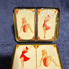Vintage 1987 Varga Risque PinUp Playing CardsTin Case, Cards in original plastic picture