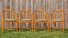 4 Antique Baker Furniture Faux Bamboo Tub Chair w/ bamboo spindle caned seat picture
