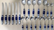 Rosenthal Grill Blue Siena 21 Pc Flatware Set Porcelain Handles Germany picture