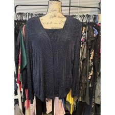 Christine V Navy Blue Sparkly Glitter Swirl 2-Piece Set Size 16 Vintage Y2K Mob picture