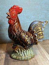 Glossy Ceramic Rooster Figurine 5 in Brown Red Blue Green Roosters & Chickens picture