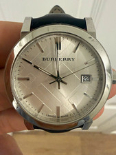 Burberry The City Quartz Swiss Made 38mm Silver Dial Date Black Leather picture