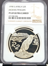 1998 SOUTH AFRICA SILVER 2 RAND S2R JACKASS PENGUIN NGC PF 69 ULTRA CAMEO RARE picture