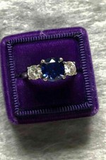 2.50 Ct Natural Sapphire Diamond Engagement Wedding Ring 14K White Gold Size 6 picture