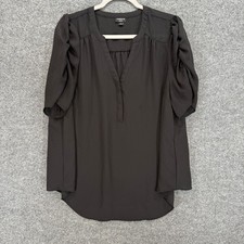 Torrid Harper Blouse Womens 1X Black Ruched Puff Sleeve Plus Size Shirt picture