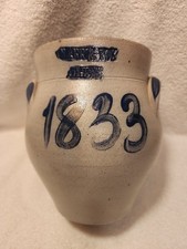 CLARK & FOX ATHENS BLUE DECORATED STONEWARE 1833 CROCK REPRODUCTION picture
