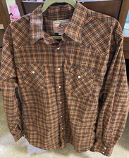 Vintage Wrangler Pearl Snap plaid brown/orange shirt Size XL picture