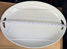 Large White Ceramic Oval Serving Platter Tray 20x16 Handles Rope Twist Edge picture
