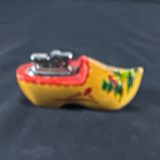 Vintage Dutch Wooden Clog Shoe Table Lighter Hand Painted Windmill Holland picture