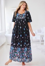 Only Necessities Plus Size Bib-Front Short Sleeve Maxi Lounger picture