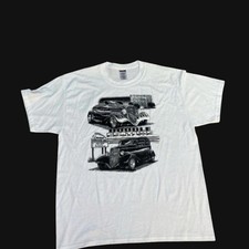 Vintage Jerzees Hot Rod Double Feature T-Shirt XL White Drive-In Car Graphic Tee picture