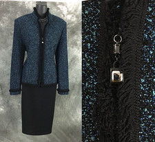BEAUTIFUL St John collection knit jacket blue black suit blazer size 10 picture