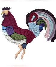 VTG Handcrafted Quilted Fabric Colorful Rooster Wall Art Accent Decor 1981 picture