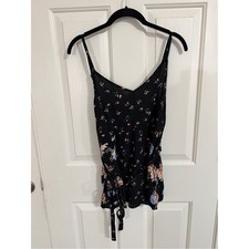 Torrid 0 L Black Floral Babydoll Cami Top Smocked Tie Waist Boho V-Neck Viscose picture