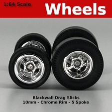 Muscle Car - Chrome 5 spoke Blackwall Drag Slicks - 10mm/12mm  for Hot Wheels picture