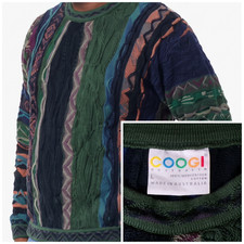 vtg Coogi Sweater L Australia Deep Jewel Green Burg. Navy Cosby Biggy Smalls 90s picture