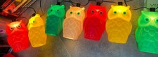 Vintage 7 Plastic Owls Patio RV Camping Tiki String Lights Colorful picture