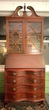SOLID Antique Walnut Clawfoot Serpentine Secretary Desk Chippendale Bookcase picture