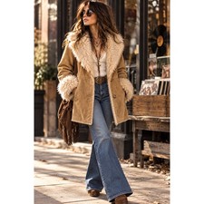 Vintage 1990s Wilsons Leather Suede Penny Lane Faux Shearling Coat M Y2K picture