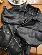 Vintage 90s Wilsons Leather Jacket Women's Large Black Heavy Biker Moto Belted picture