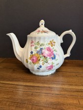 Vintage Sadler England Teapot Floral Bouquet Gold Trim Swirl Fluted 4162 K picture