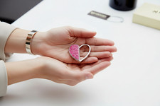 Kwanpen Pendant Key Chain Bag Charm Heart Pink Leather Handmade Silver NWT Italy picture