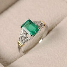 Art Deco Antique 3.50Ct Natural Emerald Vintage Wedding Ring 925 Sterling Silver picture