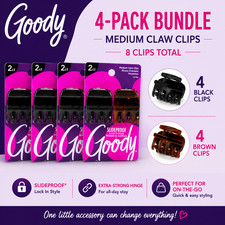 Goody Medium Claw Hair Clips 4-Pack Strong Hold Slideproof Black & Brown Bundle picture