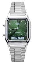 Casio Vintage Analog Digital Green Dial Quartz Steel AQ-230A-3AMQY Unisex Watch picture