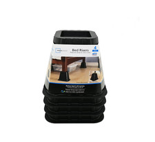 Mainstays Black Plastic Bed Risers, 6.50 in x 6.50 in x 6 in 4 Pack. picture